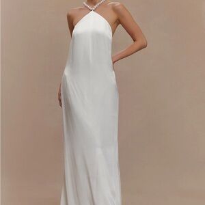 Meshki White Halter Maxi Dress for Brides